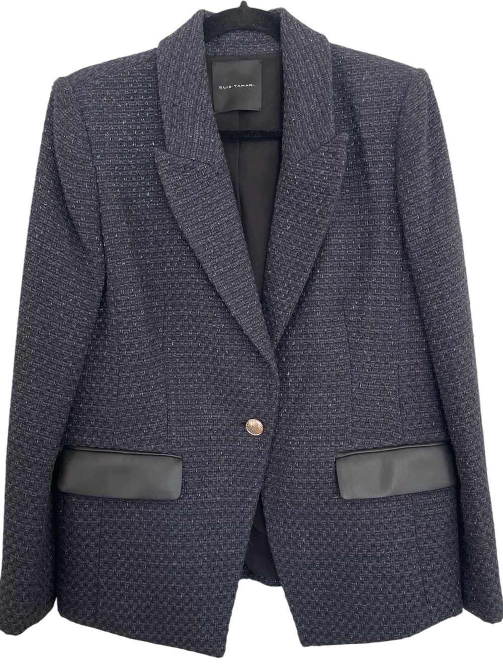 Elie Tahari Navy-Black Tweed Single-Button Blazer